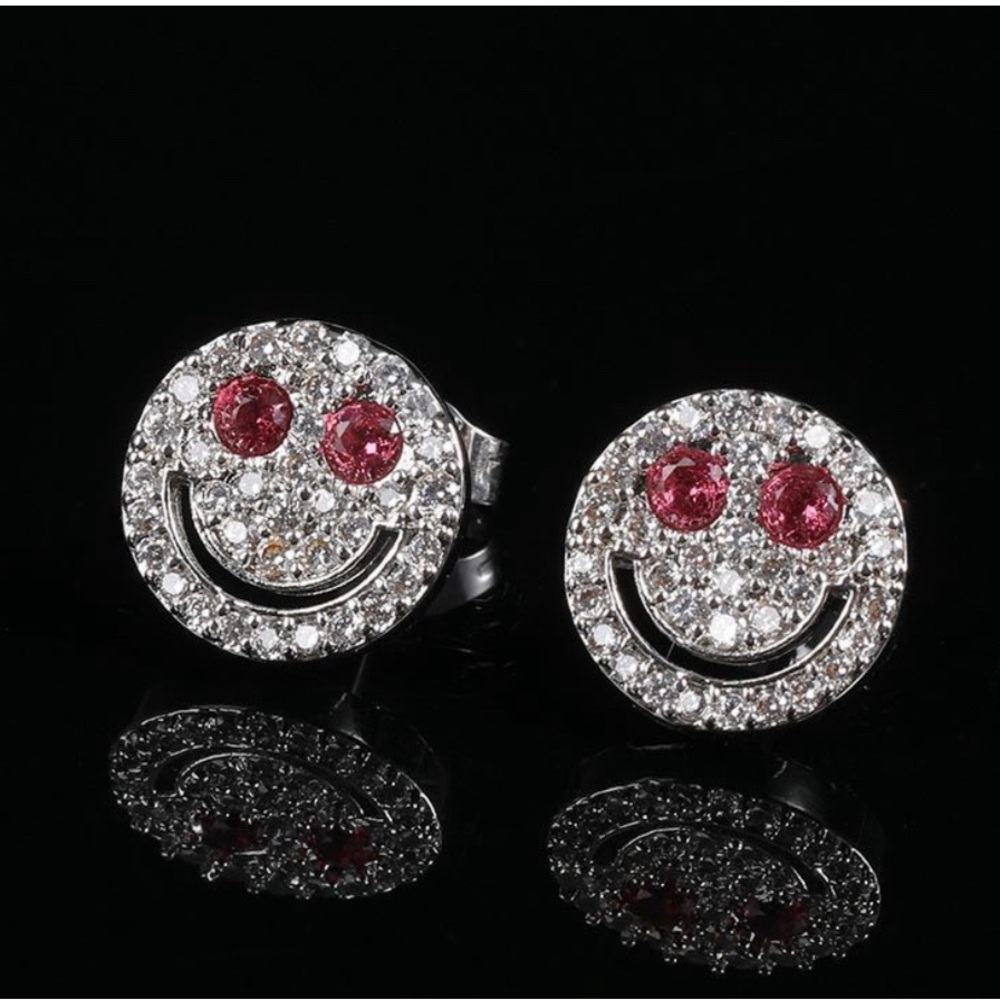 New CZ 18k white gold plated 10mm Smiling Face Earrings